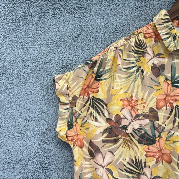 Time And Tru Hawaiian Button Shirt Floral Print Women Orange Size Medium - Picture 6 of 9